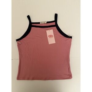 Hearts & Hips Women Large Pink Navy Camisole Tank Top Preppy Minimalist Cute NWT
